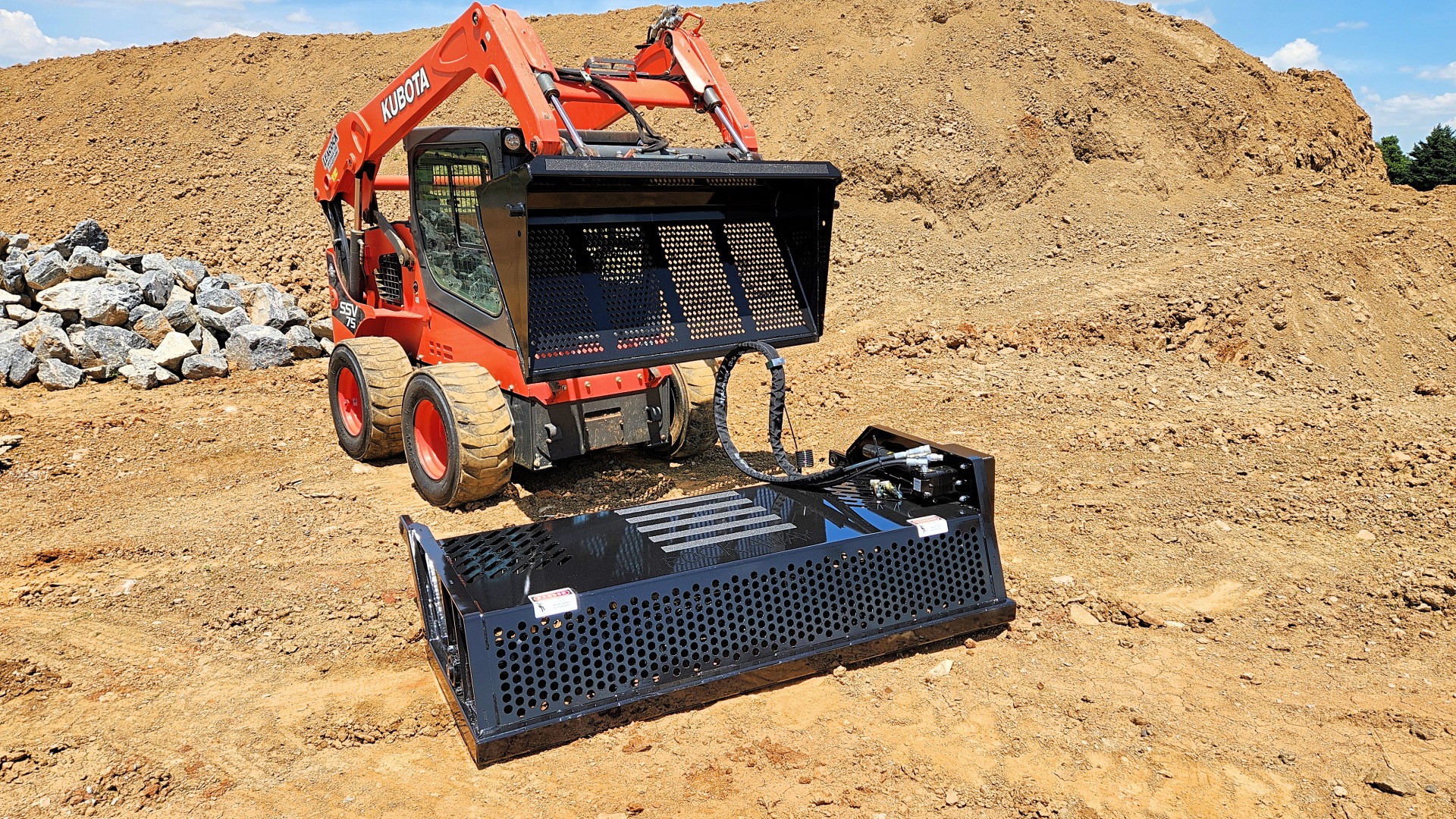 heavy-duty-landscape-rake-for-skid-steers-with-screening-bucket-rockaway